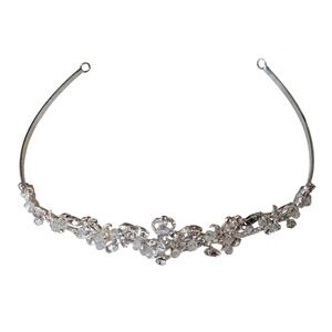 Silver Crystal Floral Bridal Tiara Headband Wedding Rhinestone Crown
